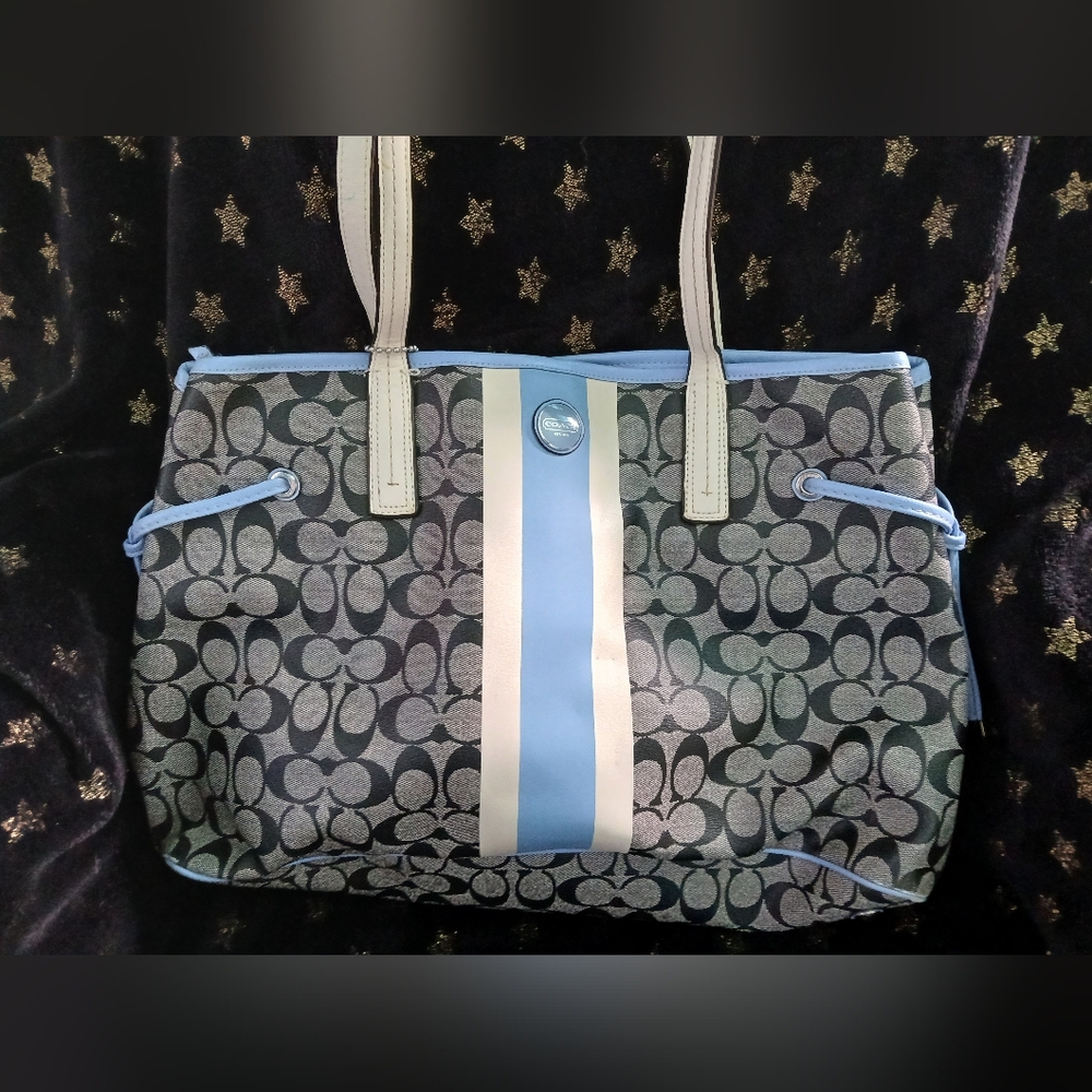 used blue Coach tote bag
